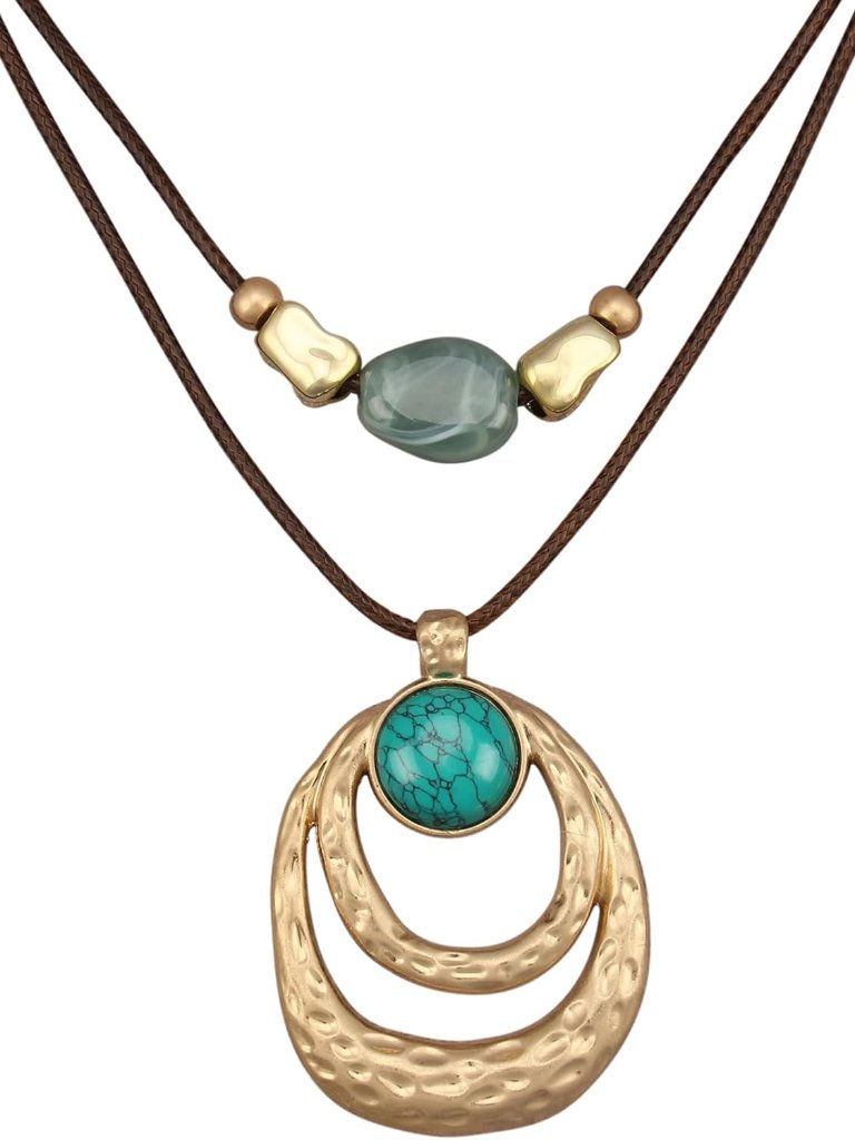 Boho Necklace For Women Adjustable Silicone Rope With Gold Beaded Pendant Chunky